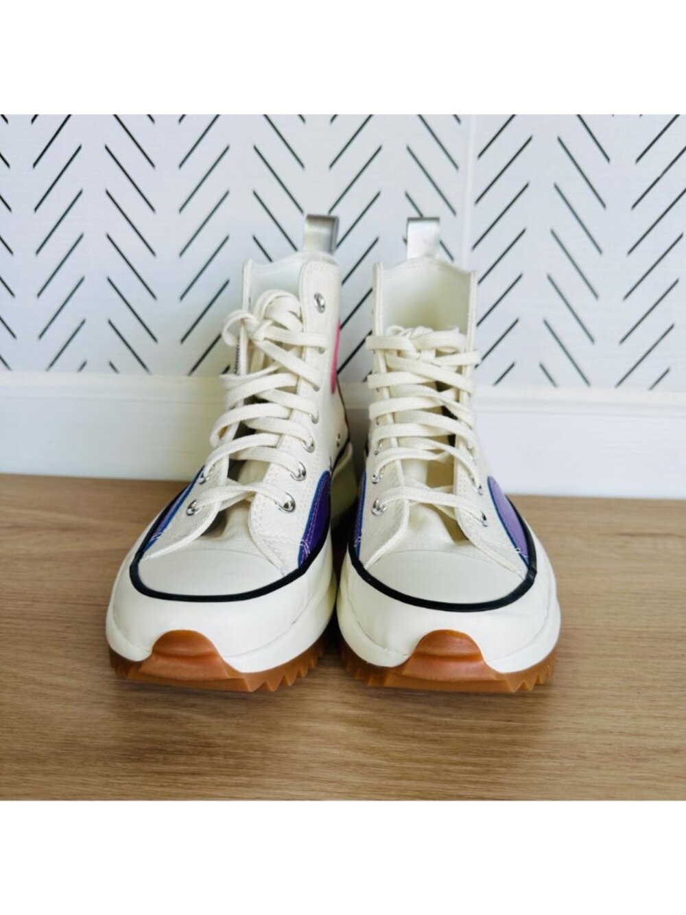 ⭐Converse Run Star Hike Hi Platform 9.5 Women Shoes Beige Purple Sneaker A09796C - Picture 4 of 13